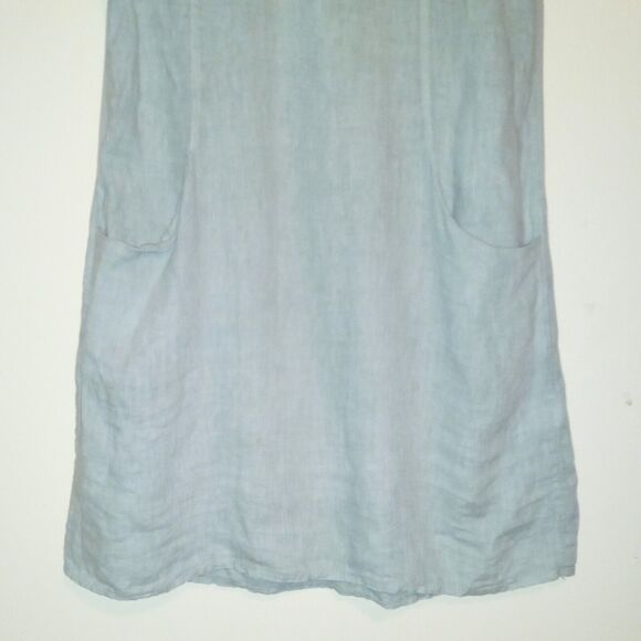 Lungo L'Arno Linen Sleeveless Shift Dress-Small-Lattice Yoke-Pockets-Sage Green - Picture 5 of 10